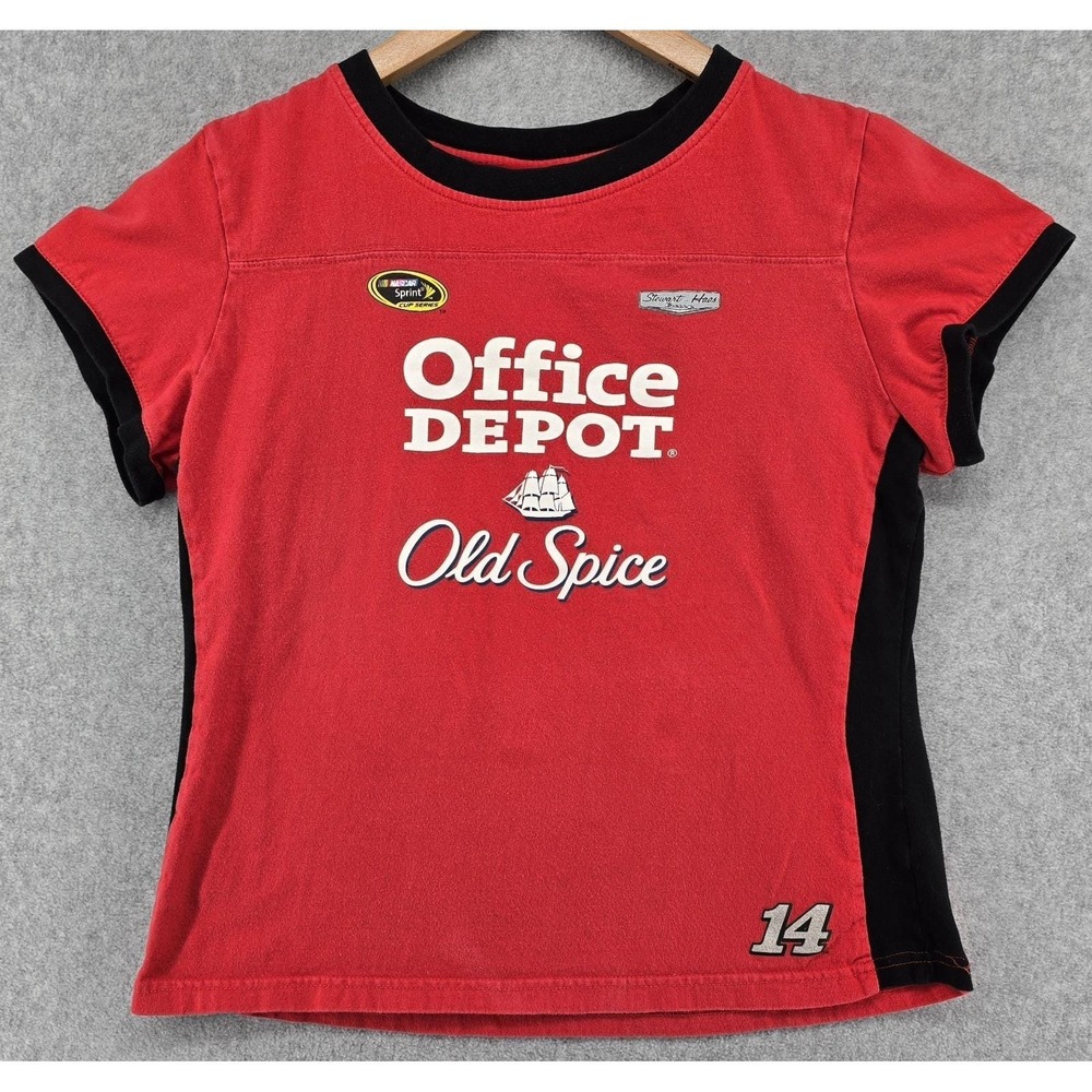Vtg Nascar Tony Stewart 14 Sponsor T-shirt Womens M Red Black Office Depot 90s